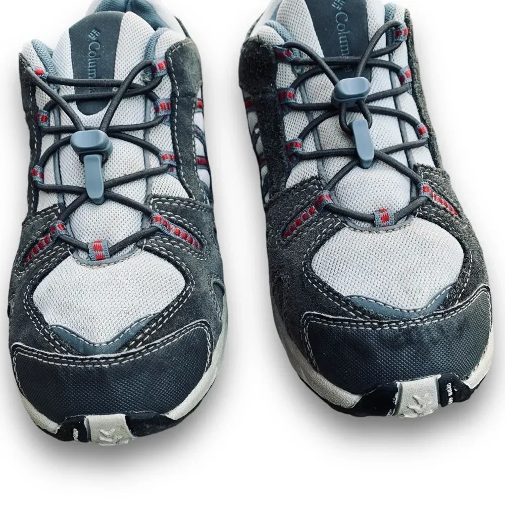 Columbia Kids Gray White and Red Athletic Trail Shoes